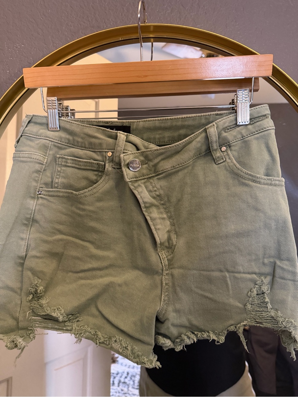 Risen Olive Green Distressed Women’s Denim Shorts
